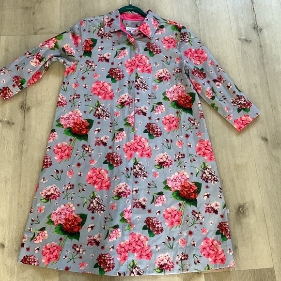 Perlavera size M floral blue pink shirt dress hydrangeas print - Picture 12 of 14